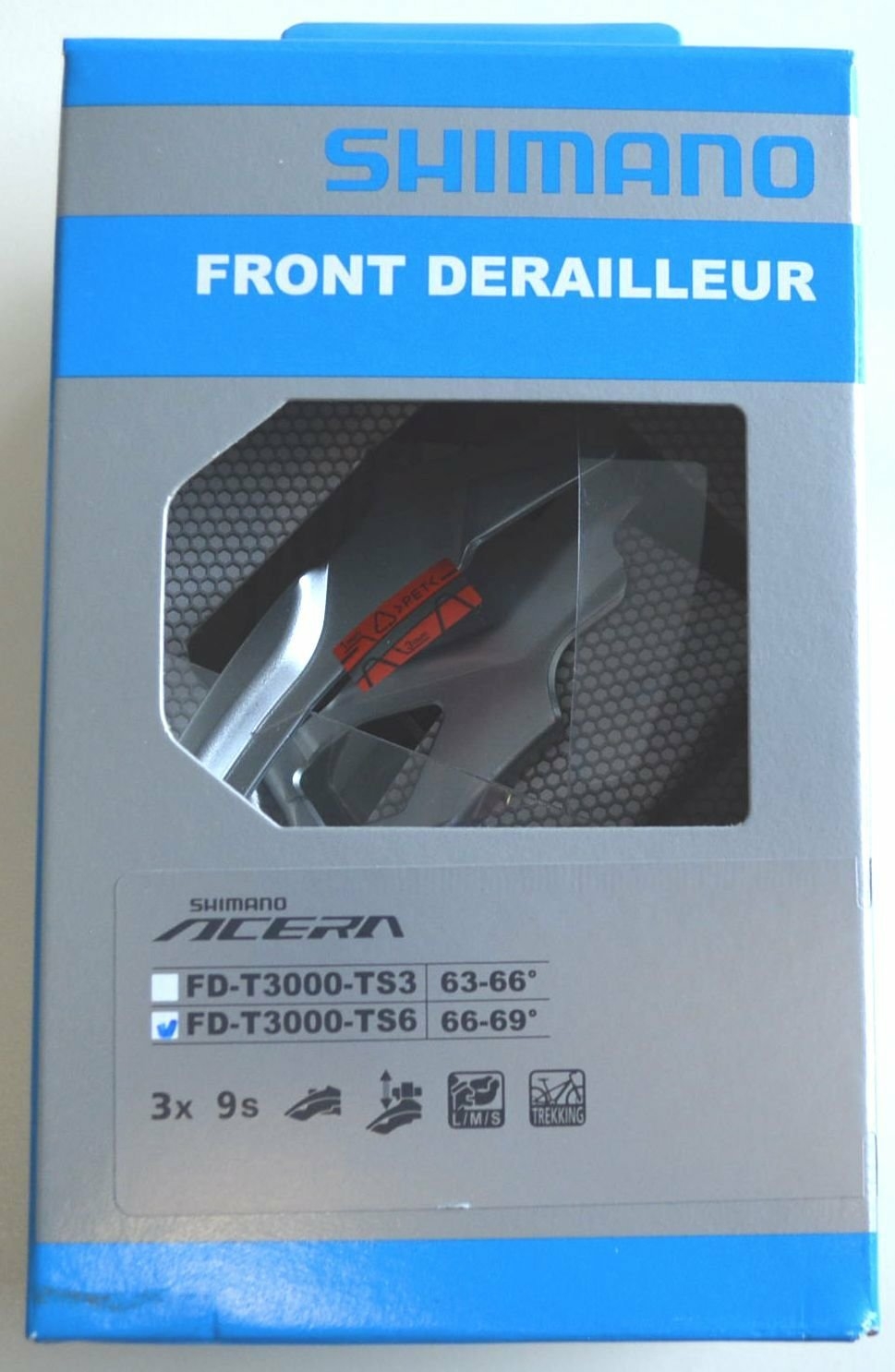 Deragliatore anteriore Shimano Acera T3000 3/9 velocità 66-69 gradi