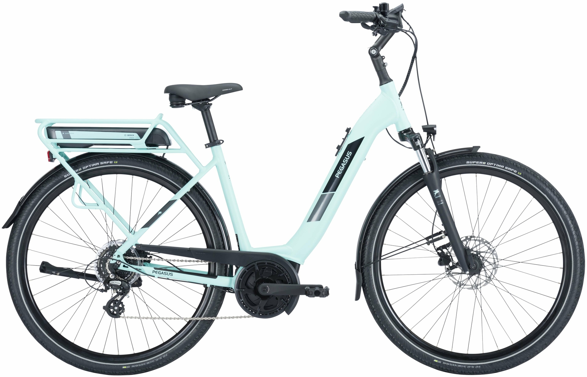 Pegasus Solero E8 Plus (500 Wh), cambio a deragliatore a 8 velocità, bici da donna, Wave, modello 2024, 28 pollici