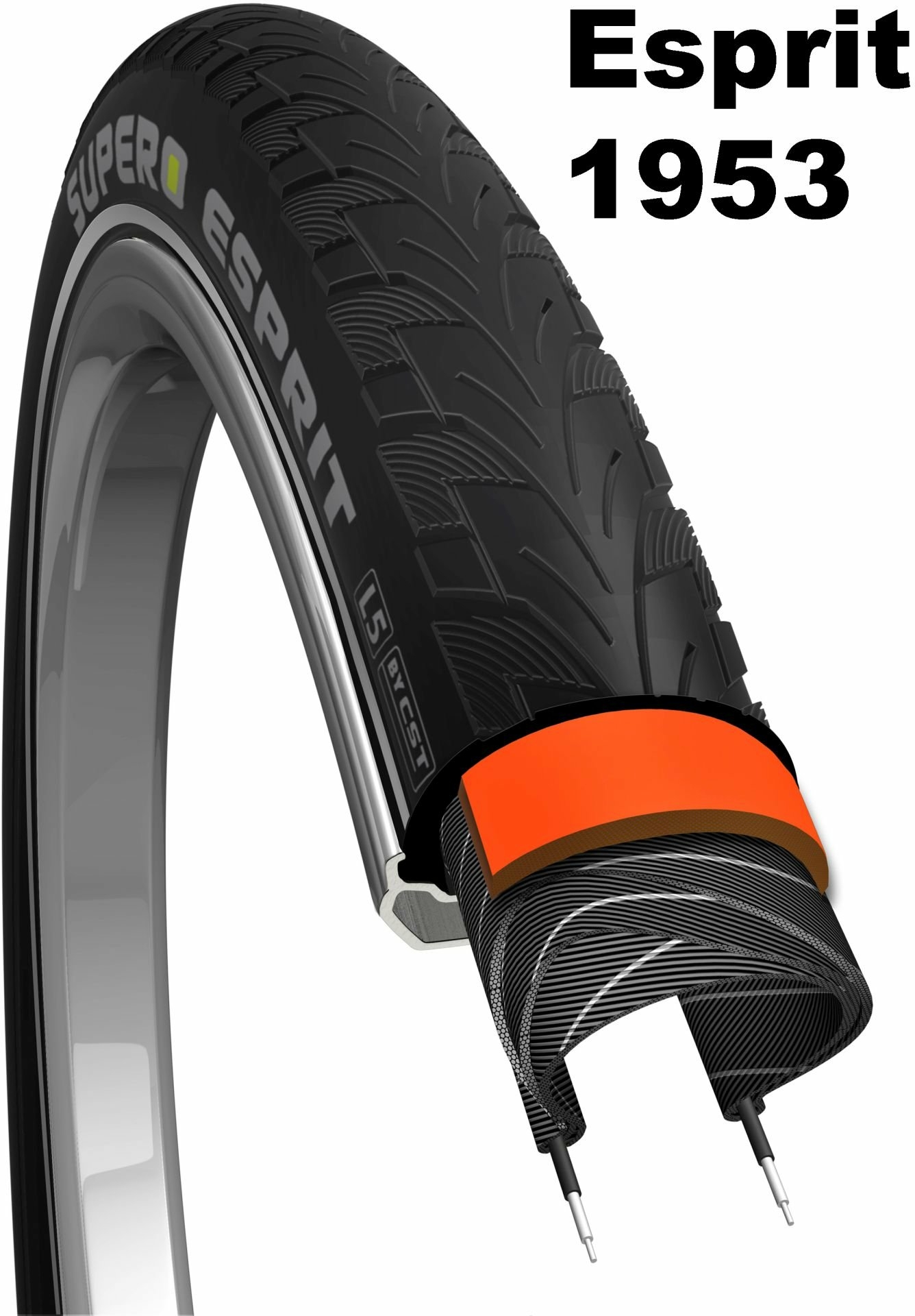 Supero ESPRIT C1953 28X1.5 / 8X1.3 / 8, 37-622, nero-destra