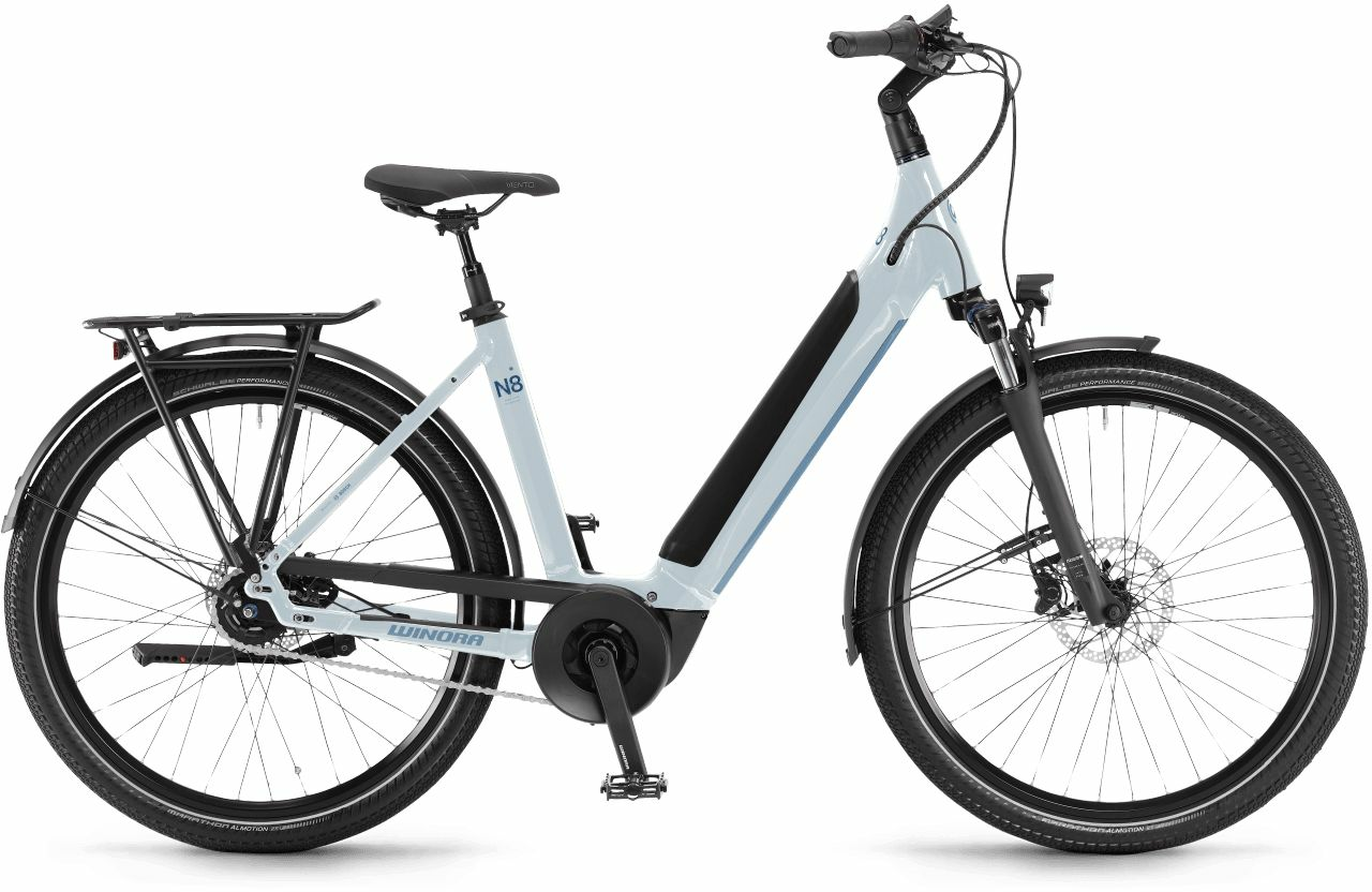WINORA Sinus N8 (500 Wh), cambio al mozzo a 8 velocità, bicicletta da donna, Deep, modello 2024, 27,5 pollici