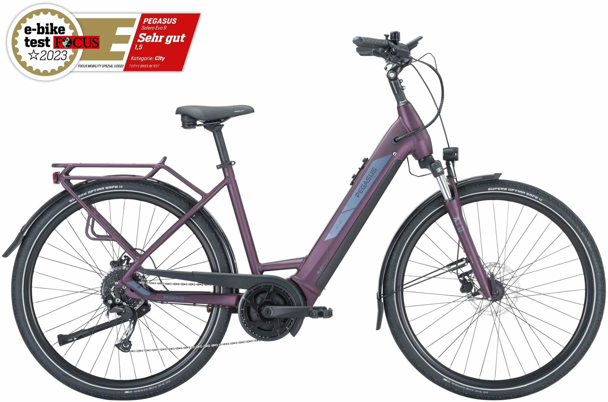 Pegasus Solero Evo 9 (500 Wh), deragliatore a 9 velocità, bici da donna, Wave, modello 2024, 28 pollici
